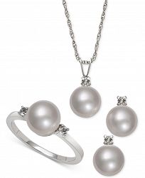 Cultured Freshwater Pearl (8mm) and White Topaz (1/4 ct. t. w. ) Jewelry Set in Sterling Silver