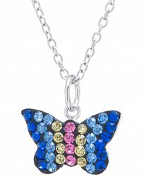 Multicolor Pave Crystal Butterfly Pendant With 18" Chain set in Sterling Silver