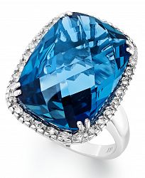 14k White Gold Ring, London Blue Topaz (15 ct. t. w. ) and Diamond (1/5 ct. t. w. ) Rectangle Ring
