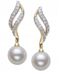 Belle De Mer Cultured Freshwater Pearl (8mm) & Diamond (1/3 ct. t. w. ) Drop Earrings in 14k Gold