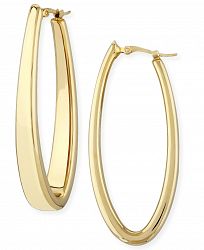 Oval Oblong Hoop Earrings Set in 14k Yellow Gold