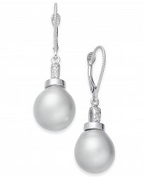 Cultured Baroque White South Sea Pearl (11mm) & Diamond Accent Drop Earrings in 14k White Gold