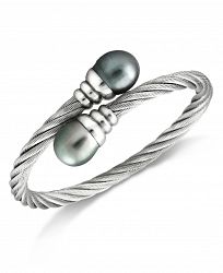 Cultured Tahitian Pearl (10mm) Bangle Bracelet in Stainless Steel