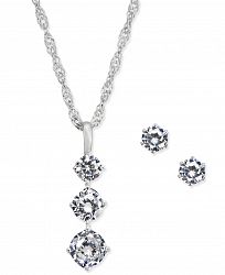 Charter Club Triple Crystal Pendant Necklace & Stud Earrings Set in Fine Silver Plate, Created for Macy's