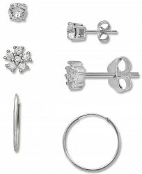 Giani Bernini 3-Pc. Set Cubic Zirconia Stud & Hoop Earrings in Sterling Silver, Created for Macy's