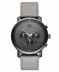 Mvmt Chronograph Chrono Monochrome Gray Leather Strap Watch 45mm