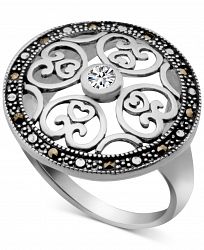 Marcasite & Crystal Openwork Ring in Silver-Plate