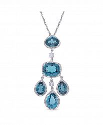Blue Topaz (22 1/4 ct. t. w. ) and Diamond (1 ct. t. w. ) Geometric Drop Necklace in 18k White Gold
