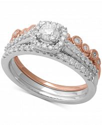 3-Pc. Two-Tone Diamond Bridal Ring Set (3/4 ct. t. w. ) in 14k White & Rose Gold
