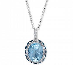Blue Topaz (2-1/3 ct. t. w) & White Topaz (1/6 ct. t. w. ) Pendant Necklace, 16" + 2" extender in Sterling Silver
