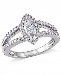 Certified Diamond (3/4 ct. t. w. ) Marquise and Round-Shape Engagement Ring in 14k White Gold