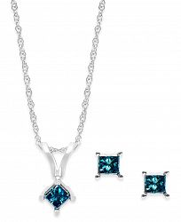10k White Gold Blue Diamond Necklace and Earring Set (1/4 ct. t. w. )