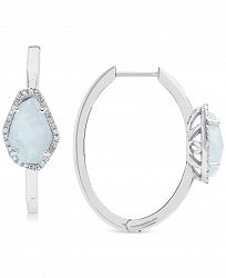 Milky Aquamarine (3 ct. t. w. ) & Diamond (1/6 ct. t. w. ) Medium Hoop Earrings in Sterling Silver, 1.1"