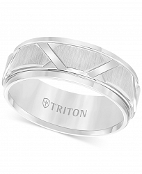 Triton Men's White Tungsten Ring, Bright Cuts Wedding Band