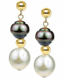 Cultured Baroque Freshwater Pearl (11-12mm) and Tahitian Pearl (8-9mm) Drop Earrings in 14k Gold