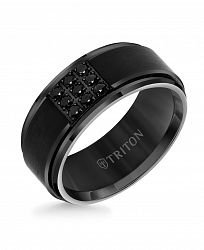 Triton 9mm Black Tungsten Carbide Step Edge Ring with 1/2 Cttw Black Sapphires