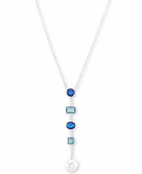 Nina Silver-Tone Cubic Zirconia and Stone Bar & Disc Lariat Necklace, 17" + 3" extender