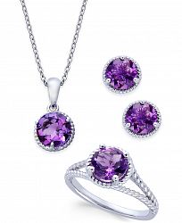 Amethyst Rope-Style Pendant Necklace, Stud Earrings and Ring Set (4 ct. t. w. ) in Sterling Silver