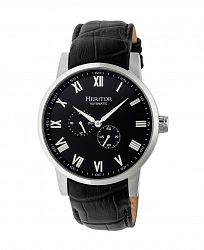 Heritor Automatic Romulus Silver & Black Leather Watches 44mm