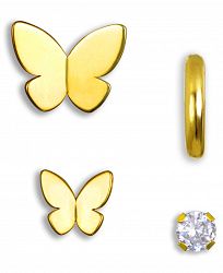 4-Pc. Set Single Butterflies & Cubic Zirconia Stud & Single Polished Hoop Earring in 10k Gold