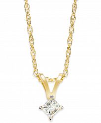 10k Gold Necklace, Diamond Accent Princess-Cut Pendant