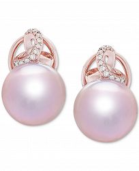 Honora Cultured Ming Pearl (12mm) & Diamond (1/10 ct. t. w. ) Stud Earrings in 14k Rose Gold