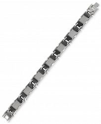 Men's Bracelet Black Ceramic and Stainless Steel Bracelet, Mesh Inlay Link Bracelet