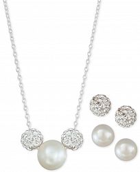 3-Pc. Set Cultured Freshwater Pearl & Crystal Fireballs Pendant Necklace & 2-Pr. Matching Stud Earrings