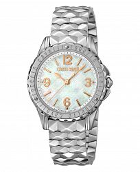 Roberto Cavalli By Franck Muller Women's Swiss Quartz Silver Stainless Steel Bracelet Mother Of Pearl Dial Watch, 34mm