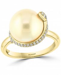 Effy Diamond (3/8 ct. t. w. ) & Cultured Freshwater Pearl (12mm) Snake Statement Ring In 14k Gold