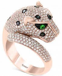 Effy Diamond (1-1/2 ct. t. w. ) & Tsavorite Accent Panther Ring in 14k Rose Gold