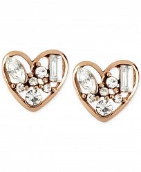 Betsey Johnson Rose Gold-Tone Crystal Heart Stud Earrings
