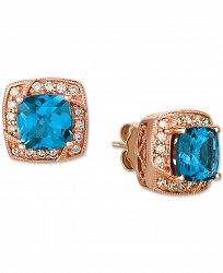 Le Vian Deep Sea Blue Topaz (3 ct. t. w. ) & Nude Diamond (1/3 ct. t. w. ) Halo Stud Earrings in 14k Rose Gold