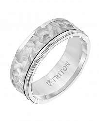 Triton 8MM White Tungsten Carbide Ring with 14K White Gold Hammered Insert