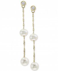 Cultured Freshwater Pearl (5 & 6mm) & Diamond (1/5 ct. t. w. ) Drop Earrings in 14k Gold