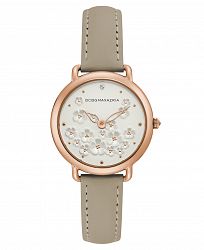 Bcbgmaxazria Ladies Beige Leather Strap with Floral Dial with Rose Gold Case, 34mm