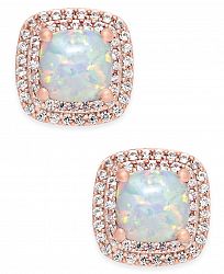 Lab-Created Opal (3/4 ct. t. w. ) and White Sapphire (1/3 ct. t. w. ) Square Stud Earrings in 14k Rose Gold-Plated Sterling Silver