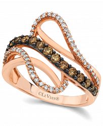 Chocolate by Petite Le Vian Chocolate and White Diamond Wave Ring (5/8 ct. t. w. ) in 14k Rose Gold