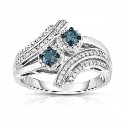 Blue and White Two Stone Diamond Ring (1/2 ct. t. w. ) in Sterling Silver