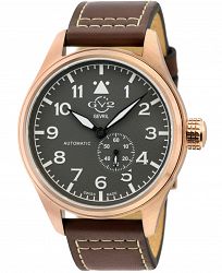 Gevril Men's Aeronautica Swiss Automatic Brown Leather Strap Watch 42mm
