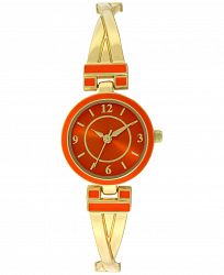 Inc International Concepts Women's Orange & Gold-Tone Crisscross Bangle Bracelet Watch 24mm, Created for Macy's