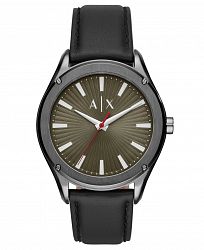 AX Armani Exchange Men's Fitz Black Leather Strap Watch 44mm