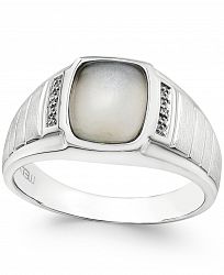 Men's Moonstone (10 x 8mm) and Diamond Accent Ring in Sterling Silver