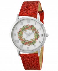 Holiday Lane Women's Glitter Red Strap Watch 37mm, Created for Macy's