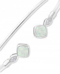 Opal (5/8 ct. t. w. ) & White Topaz (1/5 ct. t. w. ) Cuff Bangle Bracelet in Sterling Silver (Also in Citrine & Rhodolite Garnet)