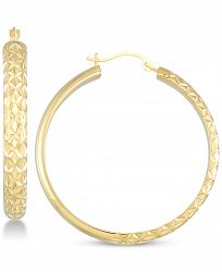 Signature Gold Diamond Accent Textured Round Hoop Earrings in 14k Gold Over Resin, Created for Macy's