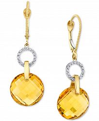 Citrine (10-5/8 ct. t. w. ) & Diamond (1/6 ct. t. w. ) Circle Drop Earrings in 14k Gold