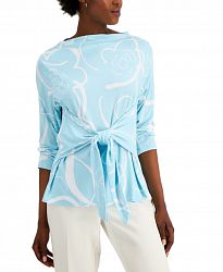 Alfani Petite Printed Tie-Front Top, Created for Macy's