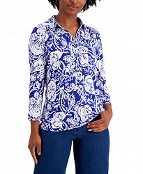 Charter Club Petite Floral-Print Polo Shirt, Created for Macy's