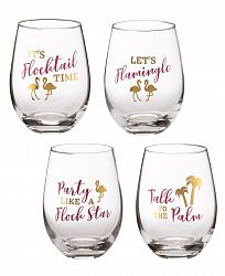 Lillian Rose Set of 4 Flamingo Party Stemless Wine Glasses with Sayings